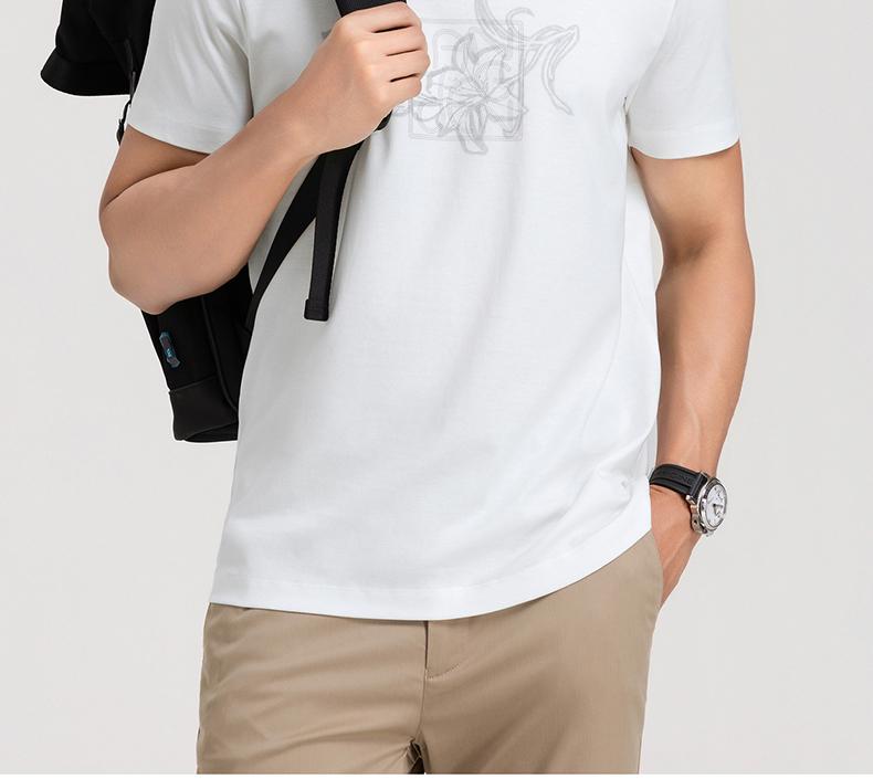 Langdeng Men's Fashion and Leisure 100% Silk Cotton Round Neck Short Sleeve T-shirt