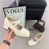 Square Head Thick Heel High Heels Women's Shoes French Retro Silver Mary Jane Shoes 2025 Korean Version Design Single Shoes
