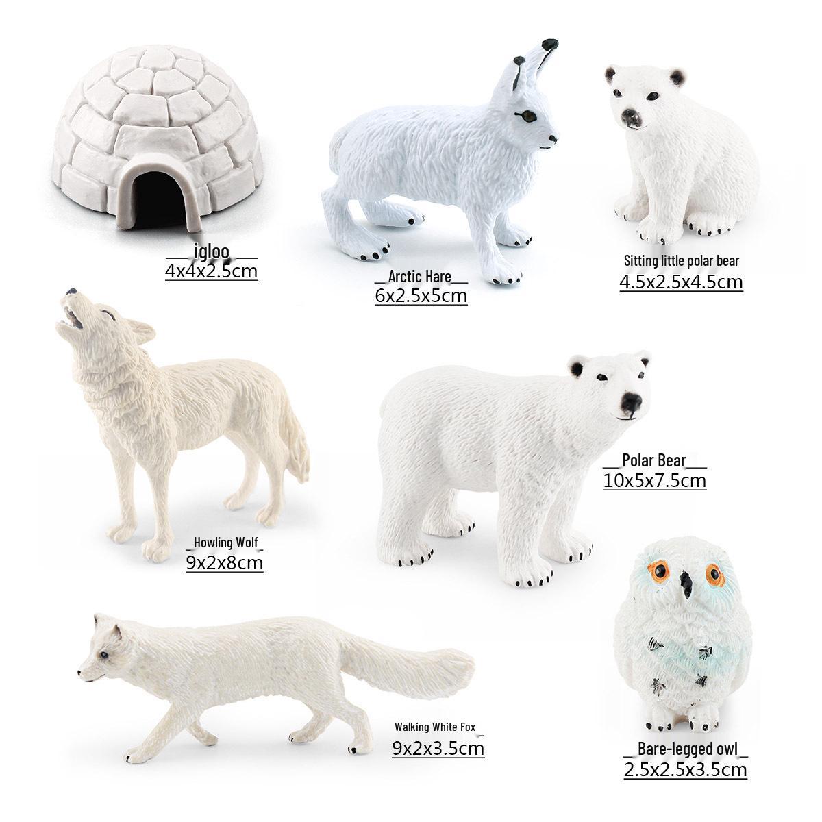 Arctic Wildlife Animal Model Set: Rabbit, Fox, Owl, Bear, and Wolf Ornaments