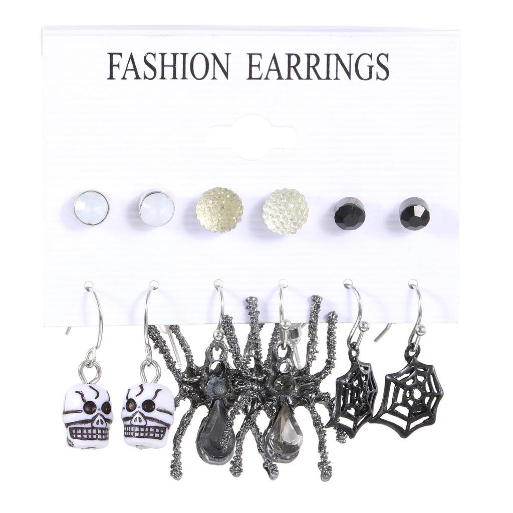 Cross-Border Halloween Earrings Set: Ghost, Pumpkin, Witch, Skeleton, Spider, Black Cat, Bat, Spider Web Ear Studs