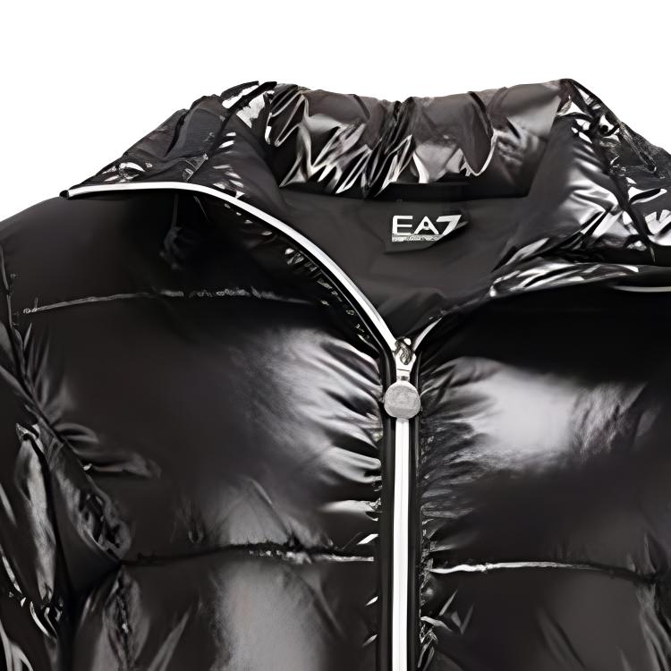Emporio Armani EA7 Solid Color Glossy Casual Hooded Cotton Jacket Women jackets Black 6KTK07-TN5LZ-1200
