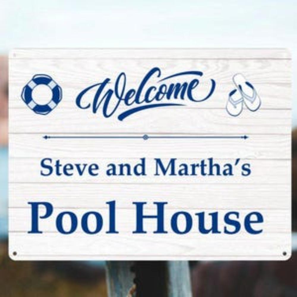

Custom Pool Aluminum Sign 12x16in Family Name Bar Backyard Wall Art Gift for Pool Owners белый