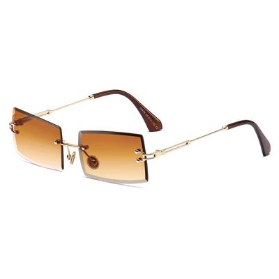 Square Ultra Small Frame Sunglasses Women Men Rectangle Retro Lens Rimless Sunglasses [SHEEN KELLY] See-Through
