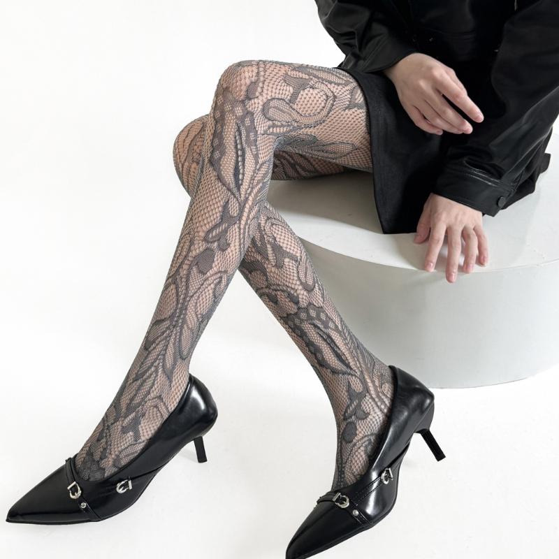 Women's Vintage Lace Jacquard Fishnet Tights with Irregular Floral Pattern Pantyhose for Party Nightclub or Date Outfits