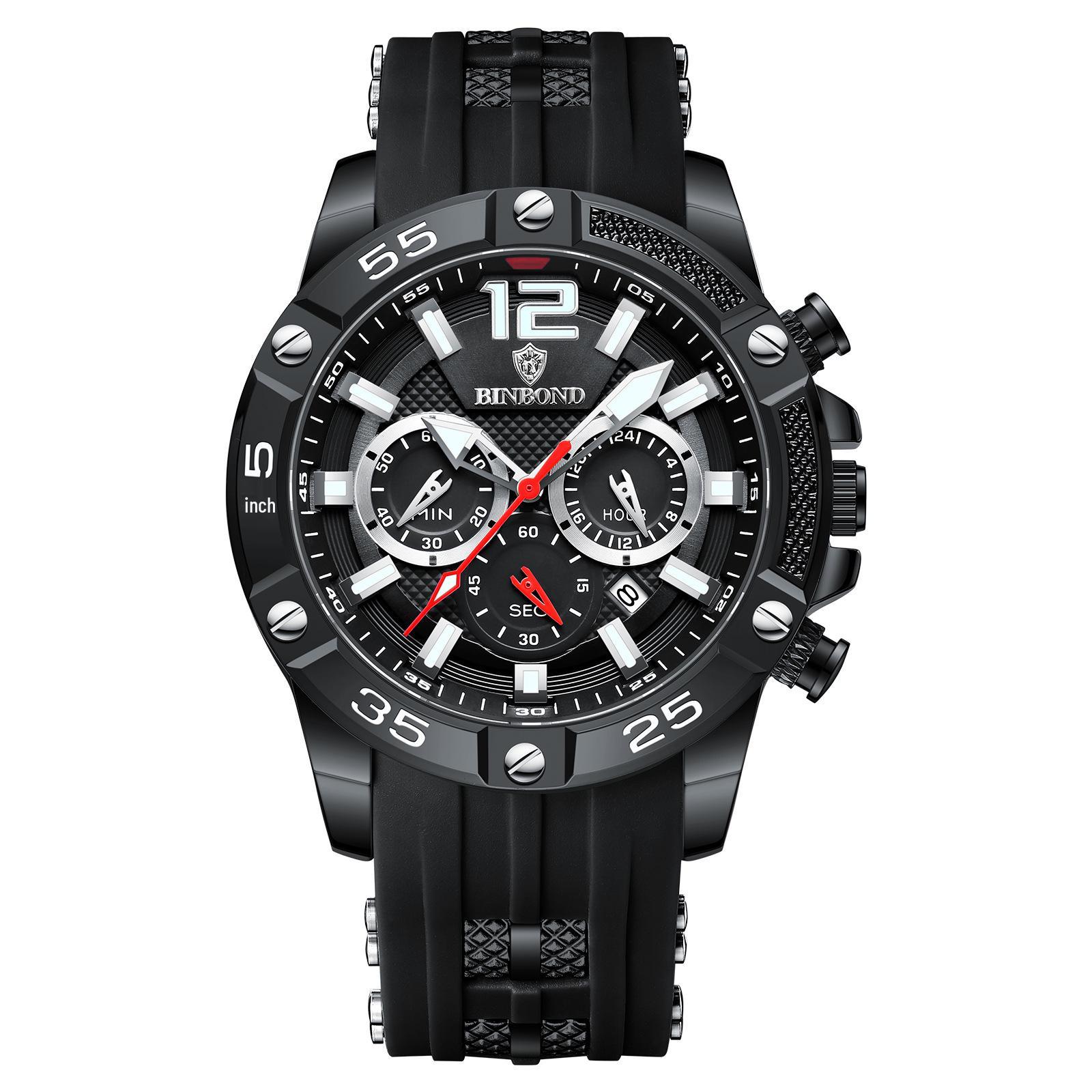 BINBOND Men s Night Light Sports Quartz Watch - Waterproof & Stylish with a Mechanical Look