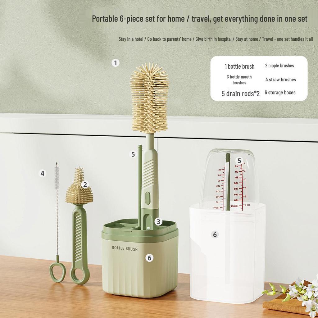 Silicone Baby Bottle & Nipple Cleaning Brush Set - Portable, Multifunctional, Straight Handle
