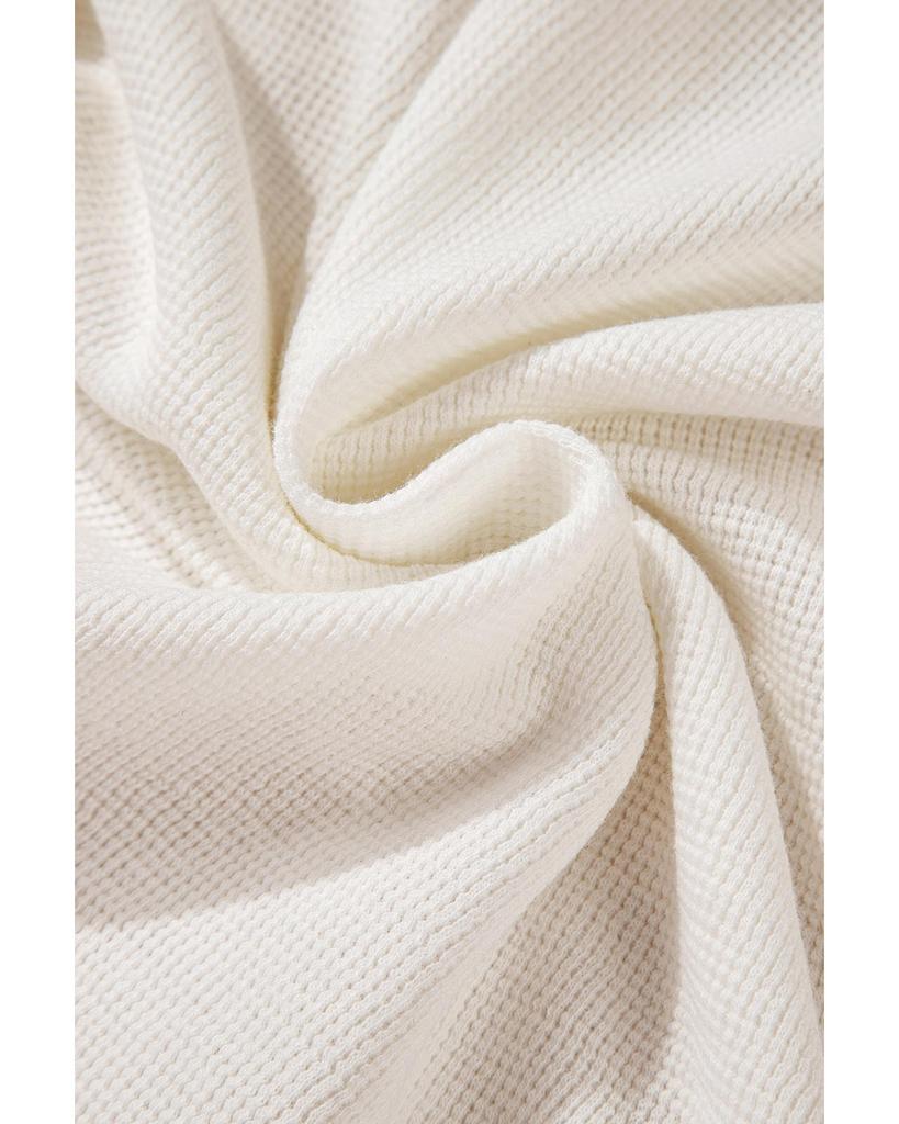 Azura Exchange White Solid Color Waffle Half Button Long Sleeve Top