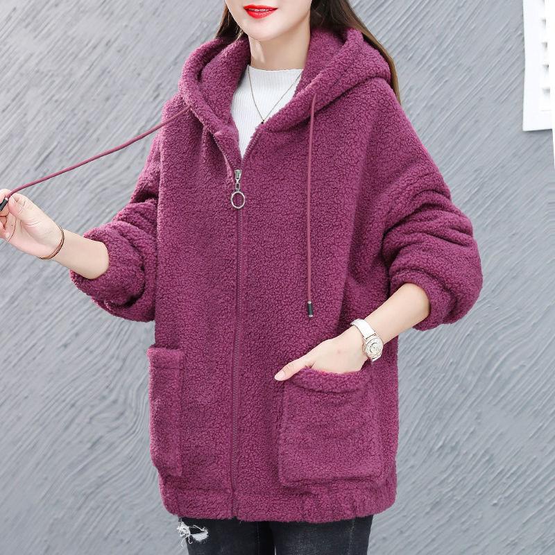 Large Size Autumn And Winter New Trendy Solid Color Coat Korean Style Loose Casual Hooded Sweatshirt For Women