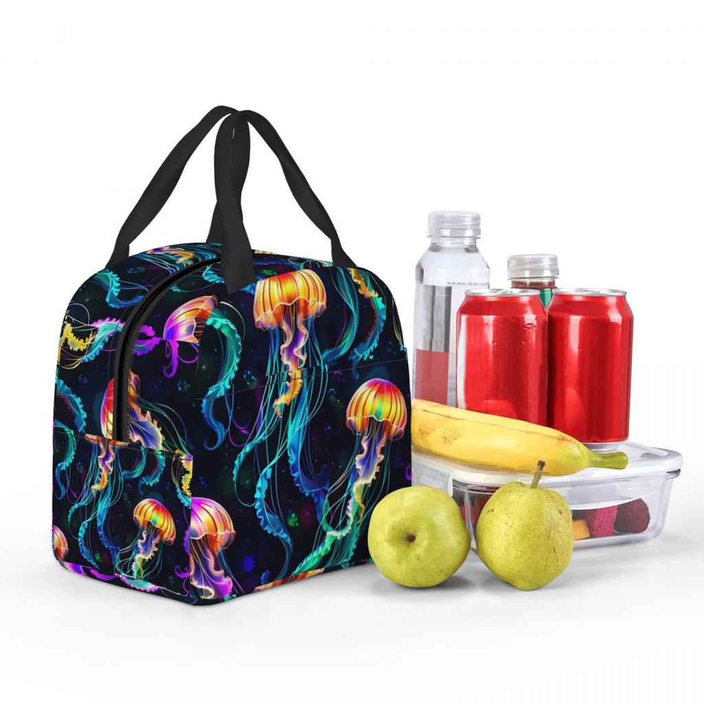 Psychedelic Bioluminescent Trippy Jellyfish Insulated Lunch Bag for Women Office Cooler Thermal Food Box Tote Lunch Boxes
