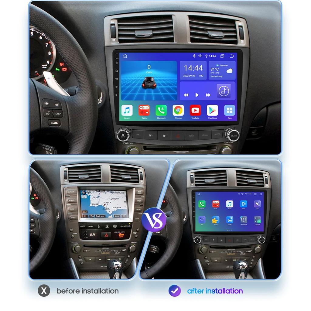 Hizpo 4G Intelligentes Autoradio 2Din Android 14 Autoradio für Lexus IS250 IS300 IS200 IS220 IS350 Multimedia Video Player Navigation GPS Haupteinheit