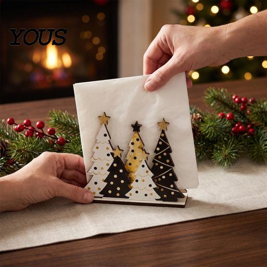 Weihnachts-Tischdeko Baum Serviettenhalter für Tische, Rustikaler Holz-Cocktail-Servietten-Spender im Farmhouse-Stil, Stehend für Küchentheke, Esstisch