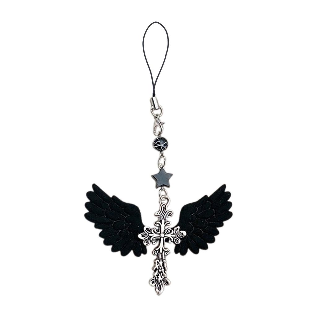 Vintage Gothic Cross Angel Wings Keychain Unique Keyring Bag Pendant Multifunctional Charm for Keys and Phones
