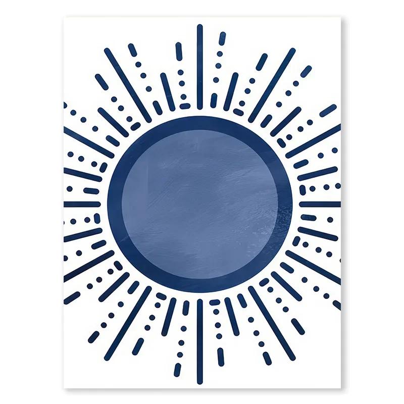 

Boho Blue Abstract Modern Wall Art Print Sun Geometric Line Leaf Canvas Painting Nordic Posters Decor Pictures for Living Room 30x45cm No Frame