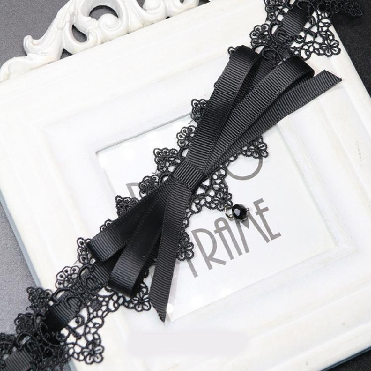 Sexy Schwarzer Spitzen-Schleifen-Knoten-Choker-Halskette Modisches Kragen-Halsketten-Schmuckstück