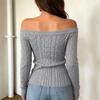 Women's Casual Off-Shoulder Cable Knit Long Sleeve Sweater