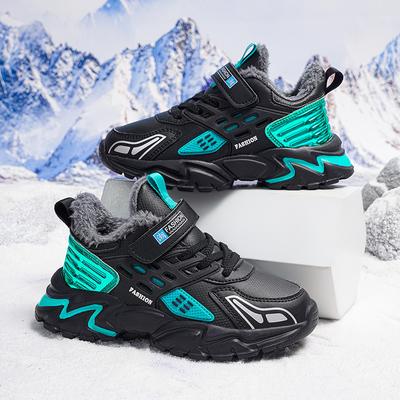 Winter Children Outdoor PU Upper Plush Warm Shoes Girls Fashion Kids Jogging Sneakers Toddler Snow Boots Boys Walking Trainers