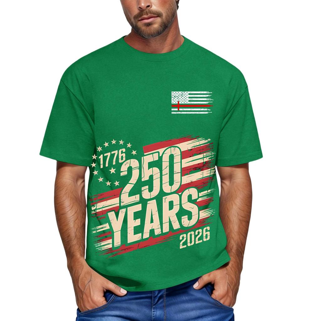 Men's Loose and Casual Flag Letter Print T-shirt Short-sleeved Top