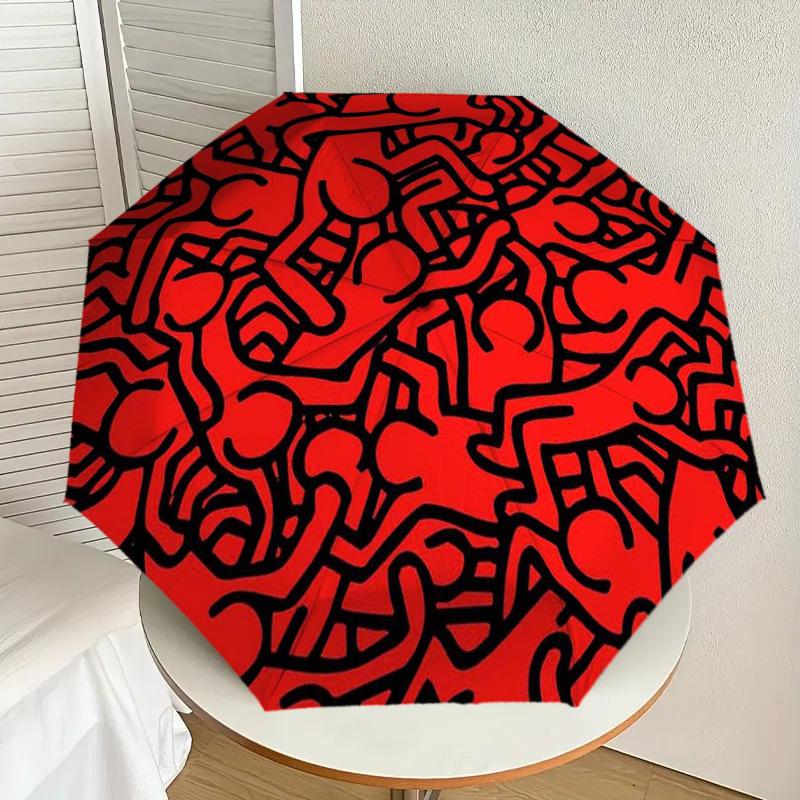 

1pc Abstract Red Pattern Umbrella with Plastic Handle,Suitable for All Seasons Home Travel Outdoor UmbrellaDD518
