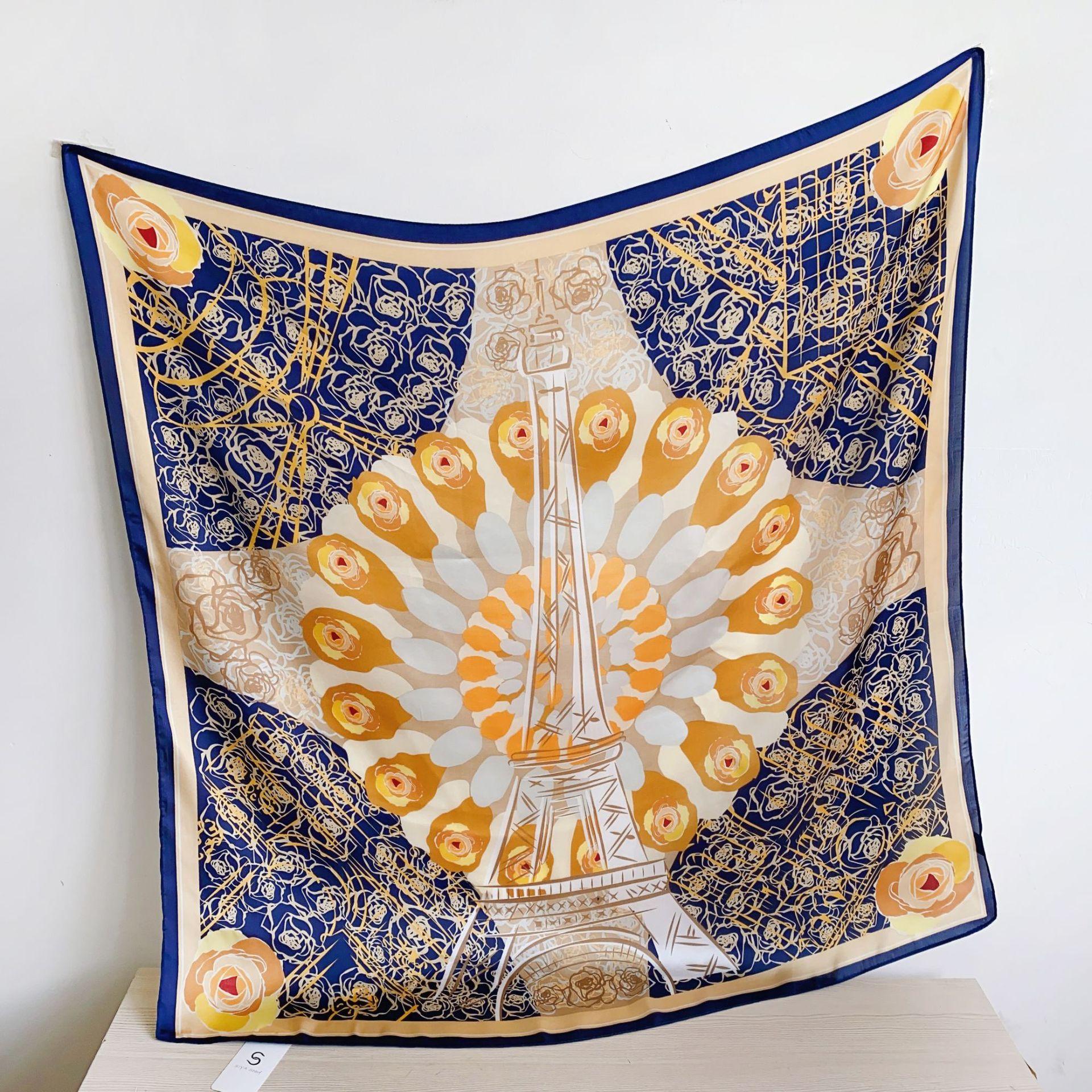 

90 см квадратный большой квадратный шарф Four Seasons, роскошная декоративная рубашка, профессиональный платок, повязка на голову, солнцезащитный платок 90CM