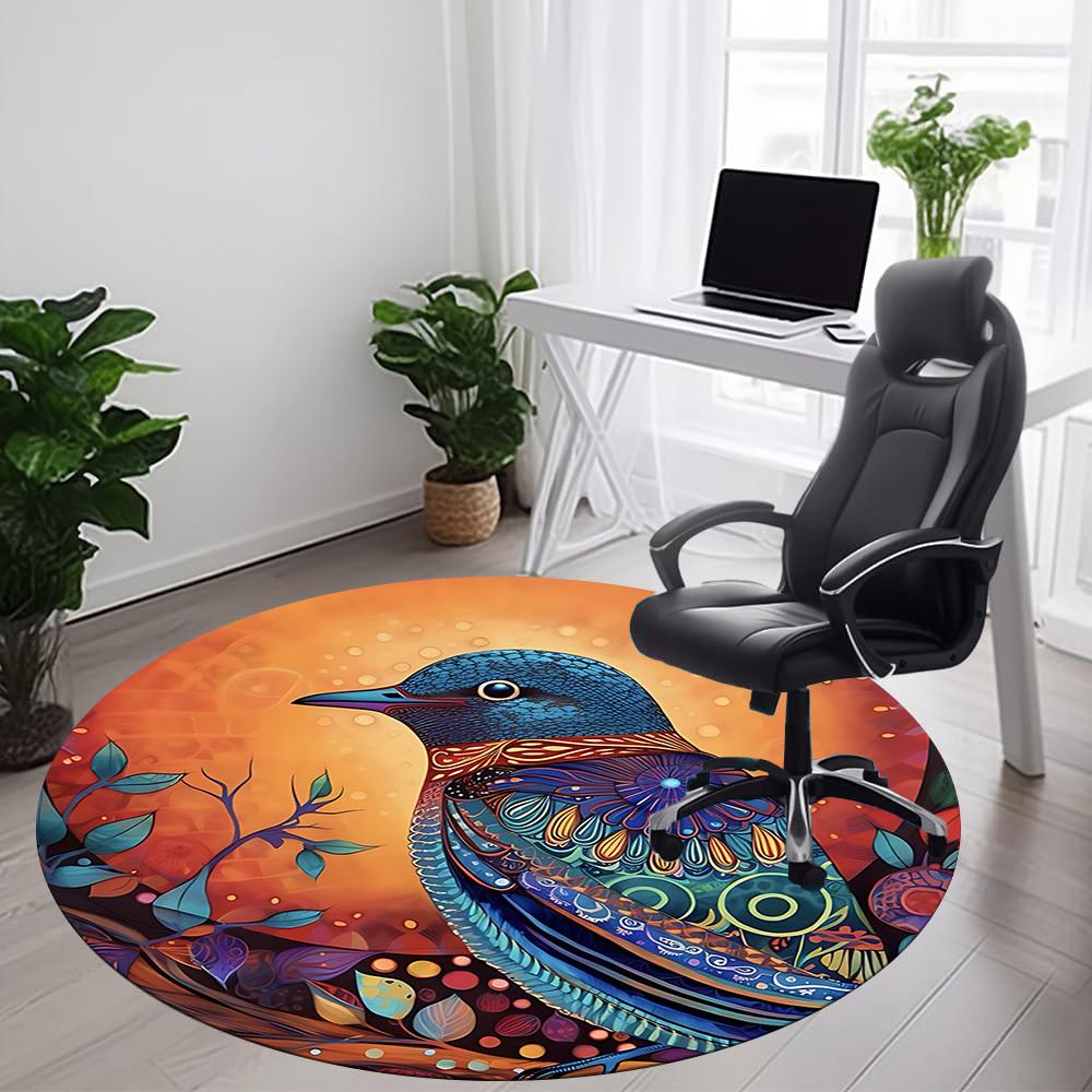 1 Stück Büroteppich mit Vogelmustern, Runder Teppich, Matte Geeignet für Büro, Unter Bürostühlen, Schlafzimmer, Wohnzimmer, Heimdekoration, Raumdekoration