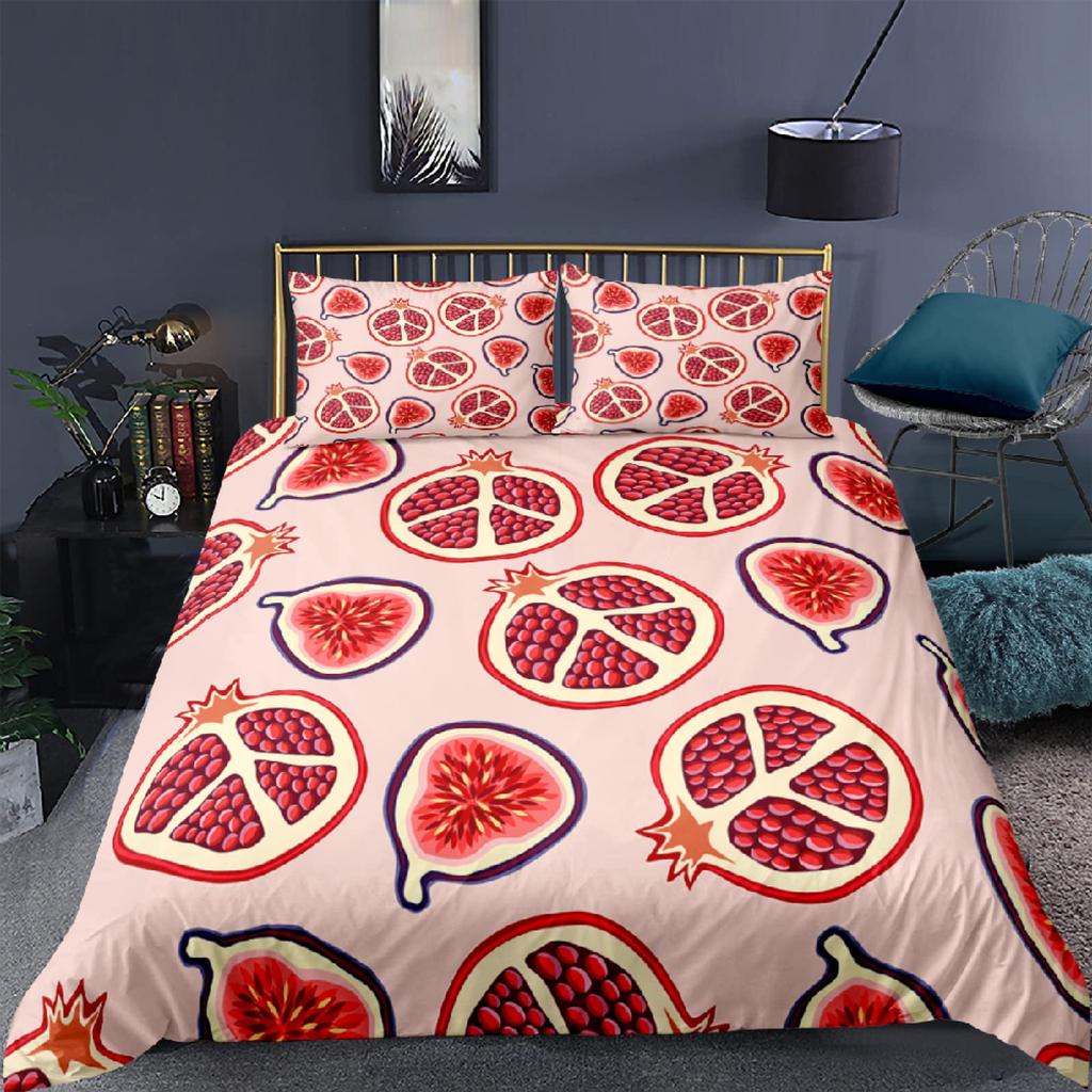 Red Pomegranate Duvet Cover Summer Tropical Fruit For Women Children Green Leaves Quilt Cover For Bedroom Decorations Warm Soft
