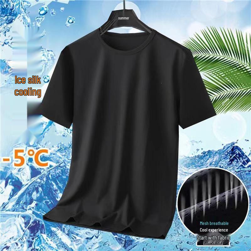 Men's Quick-Dry Loose Fit Mesh T-Shirt, Short Sleeve, Plus Size, Summer Casual Ice Silk
