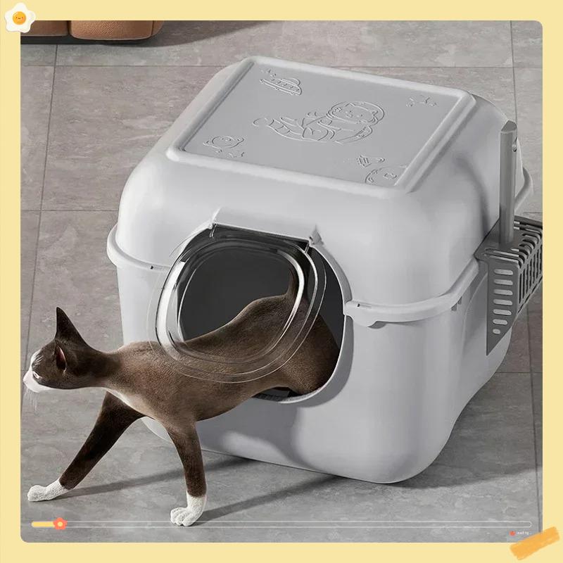 Totally Closed Cat Litter Box Large Capacity Cat Bedpans Anti-Spill & Sand-Leakage Pet Toilet Plastic Cat Sandbox Sanitary Tray