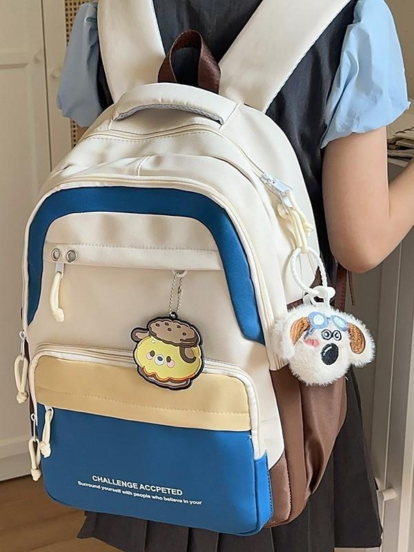 Nylon School Backpack For Teens With Design And Letter Print For Casual Use