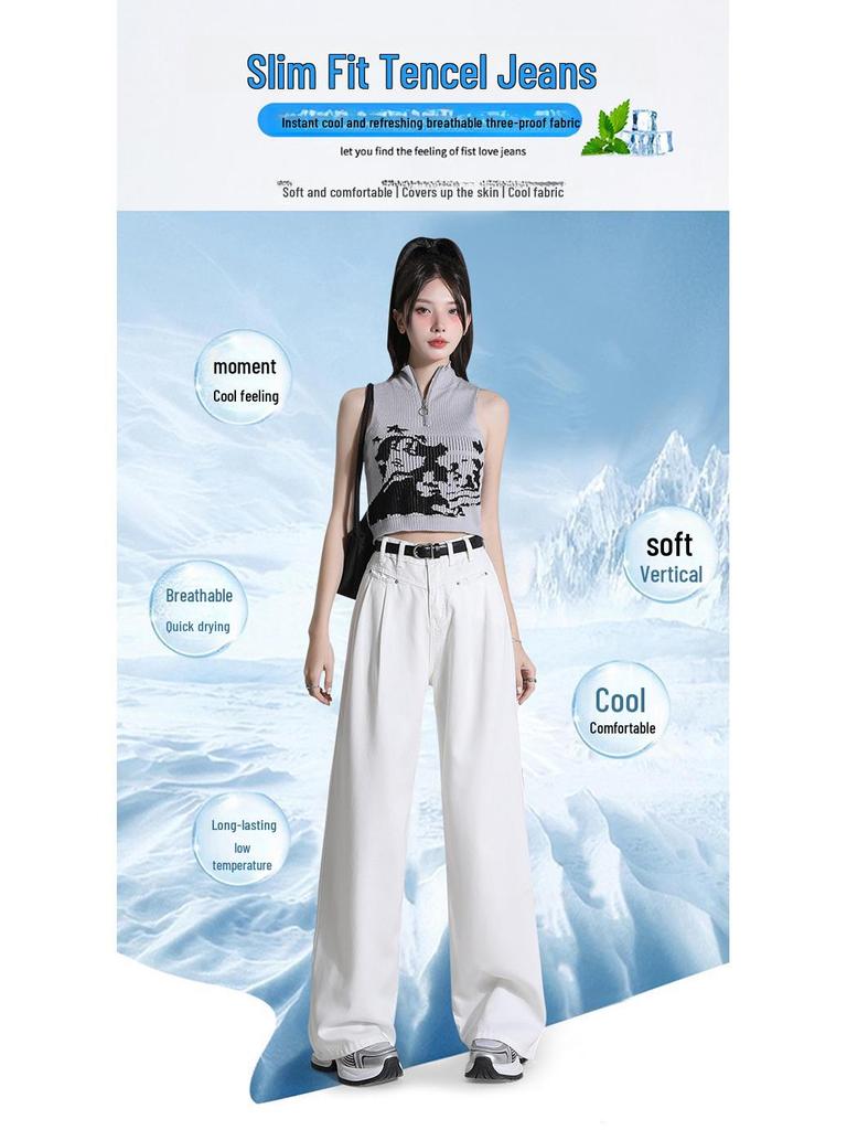 Damen Weiße Tencel High-Waist Wide-Leg Jeans - Sommer 2024 Kollektion