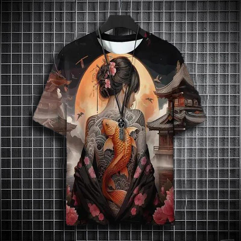 Summer Samurai Tattoo Graphic T-Shirts 3D Print Men's Short Sleeve T Shirt Hip Hop Oversized Y2K Harajuku Tees Tops Kid Clothing