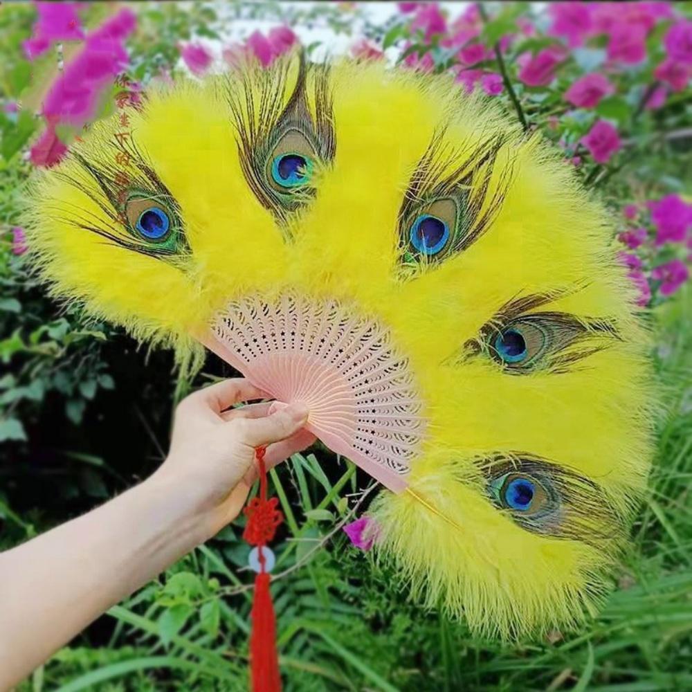 Tassel Hand Fan Fluffy Foldable Hand Fan Peacock Feather Fan Comfortable For Photography Stage Performance Home Decoration