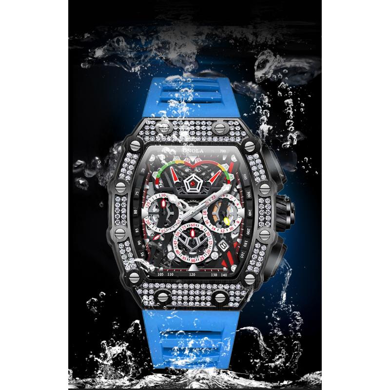 ONOLA Tonneau Shape Quartz Watches Men Luxury Diamond Inlay Rose Gold Watch Fashion Business Waterproof Multifunctional Wristwatch
