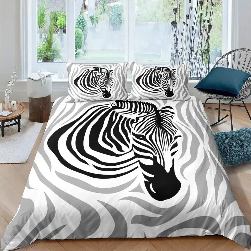 Zebra Duvet Cover Set King Size 3D Horses Steed Bedding Sets Africa Wild Animal Comforter Cover Set Personalized Bedspread Cover