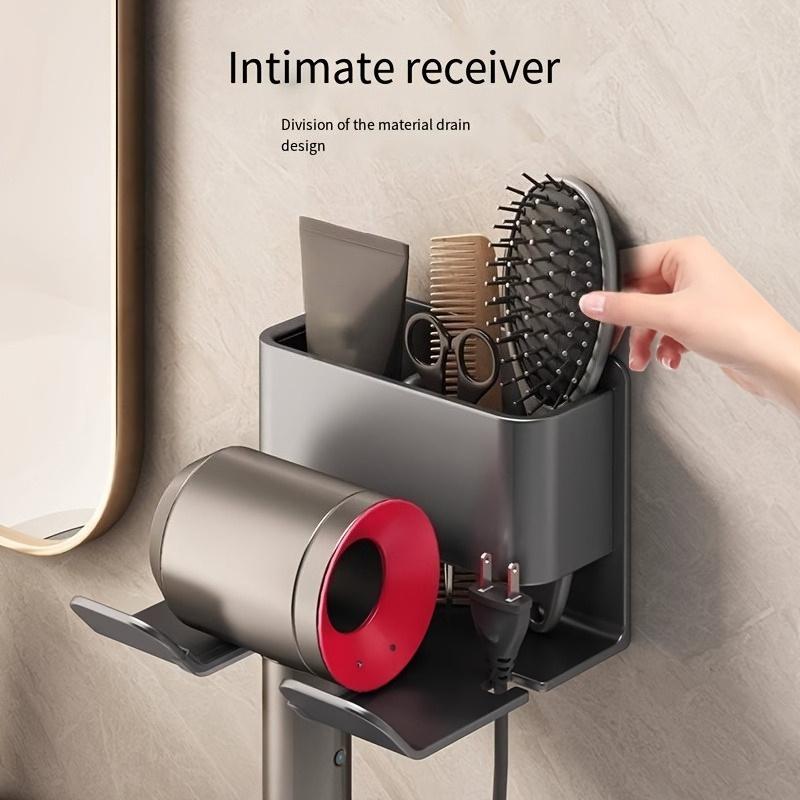 1pc No Drill Wall-Mounted Hair Dryer & Phone Holder - Suction Cup Installation, Space-Saving Bathroom Organizer with Sturdy Adhesive/Fixture