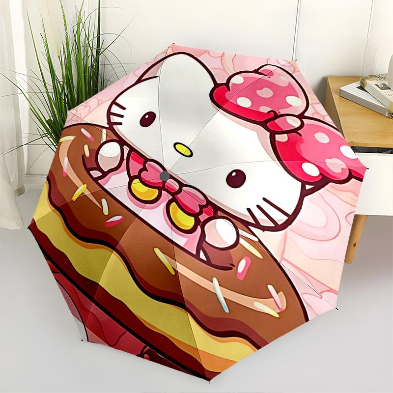 

1pc Hello Kitty Donut Automatic Opening/Closing Umbrella - Portable Three-Fold Design with 8-Bone Iron Frame - Outdoor for Fans, Travelers, Everyday U