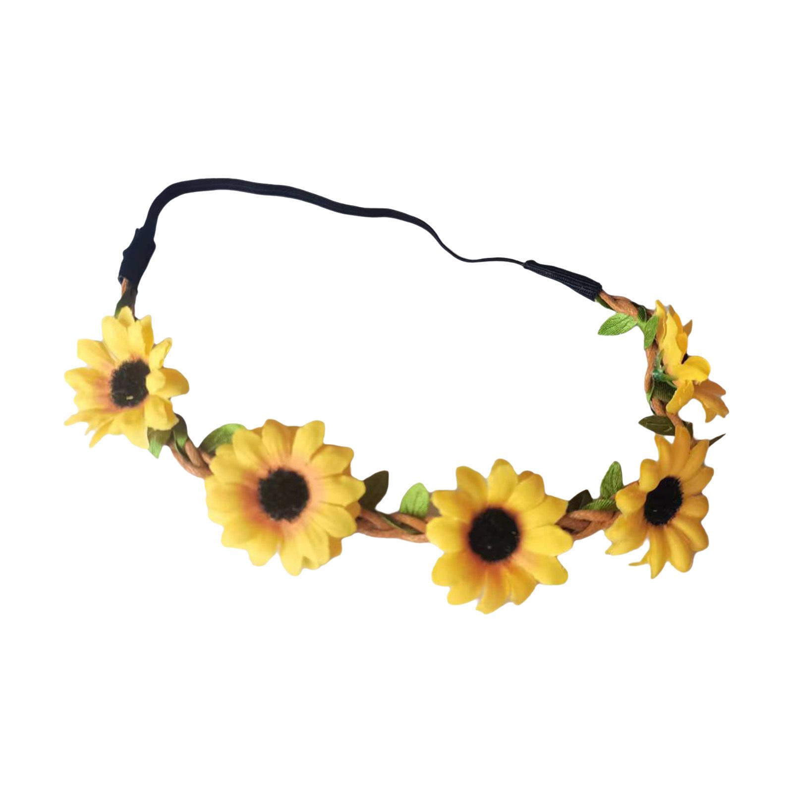 

Подсолнух повязка на голову для женщин и девочек цветочная гирлянда для волос резинка летний пляж свадьба бохо фото аксессуар One Size