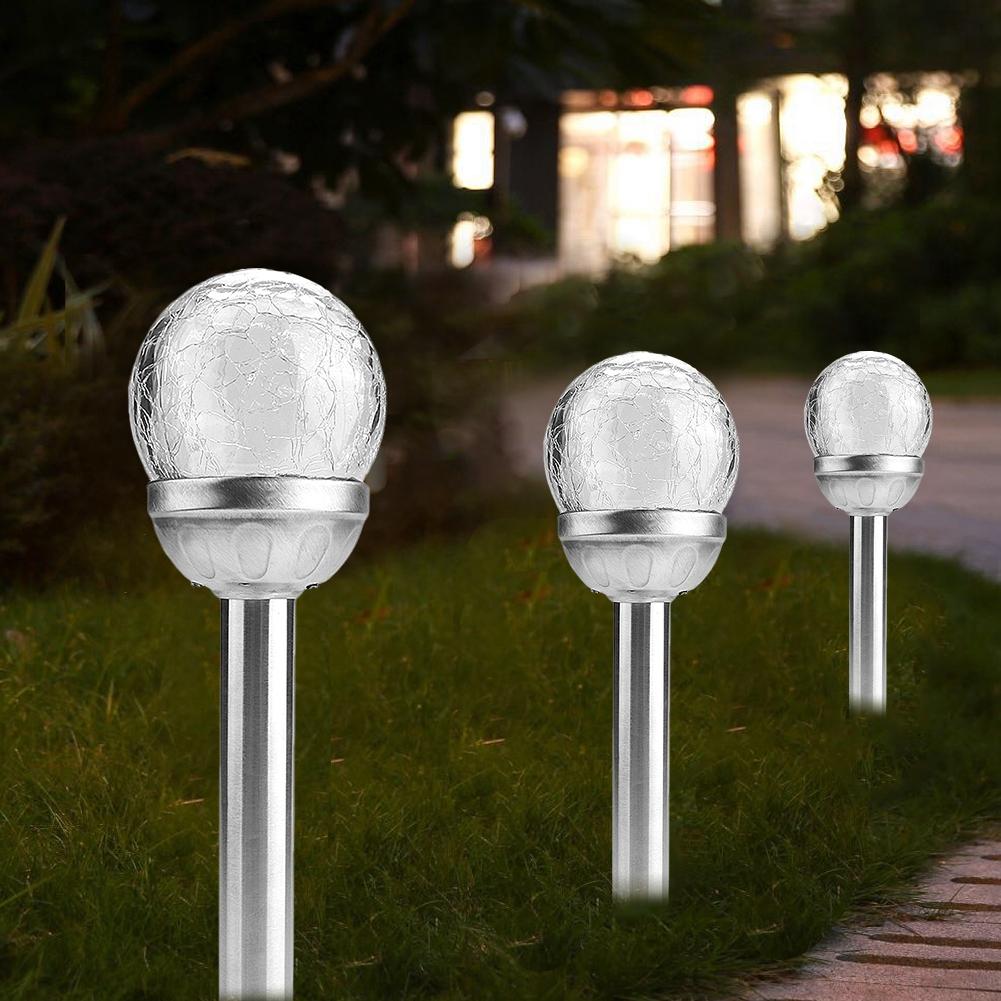 2Pcs Waterproof Led Solar Powered Garden Lamp Courtyard Stake Crackle Round Ball Lights