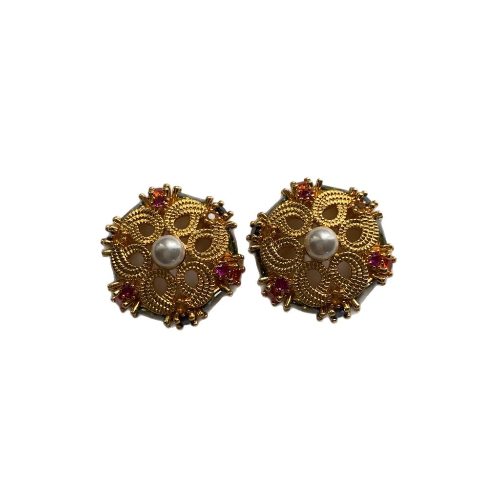 Retro court style light luxury high-end sense diamond-encrusted new pearl heavy industry stud earrings French medieval temperament earrings