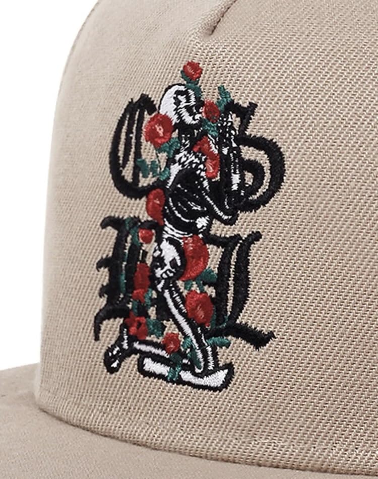 Sproutsy Men's Flower Rose Unisex Flat Visor Hat in Beige with Skull and Skeleton Design