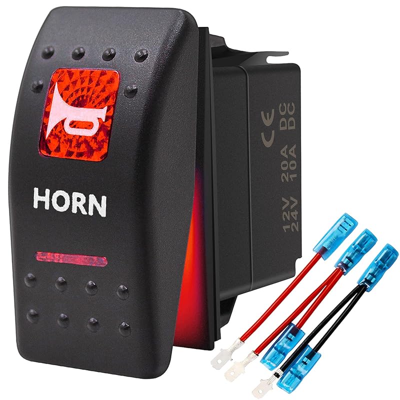Momentary Horn Button Waterproof Rocker Switch Toggle - ON/OFF Blue LED Light - 12V 20Amp 24V 10Amp, 5 Pin For Automotive Cars Vehicles Marine Boats