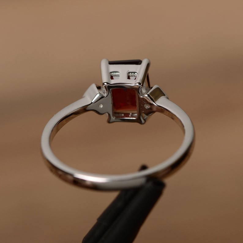 Womens Ring 925 Sterling Silver Band with Rectangle Cut Natural Red Garnet Gemstone For Engagement,Anniversary & Wedding Wear Ring