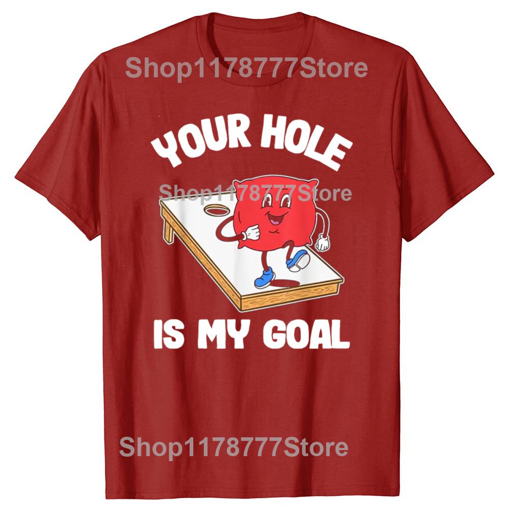 T-shirt drôle 'Your Hole Is My Goal' pour Corn Hole avec des sacs de haricots - Cadeaux d'anniversaire Vêtements pour hommes Mode Décontracté Lâche Surdimensionné
