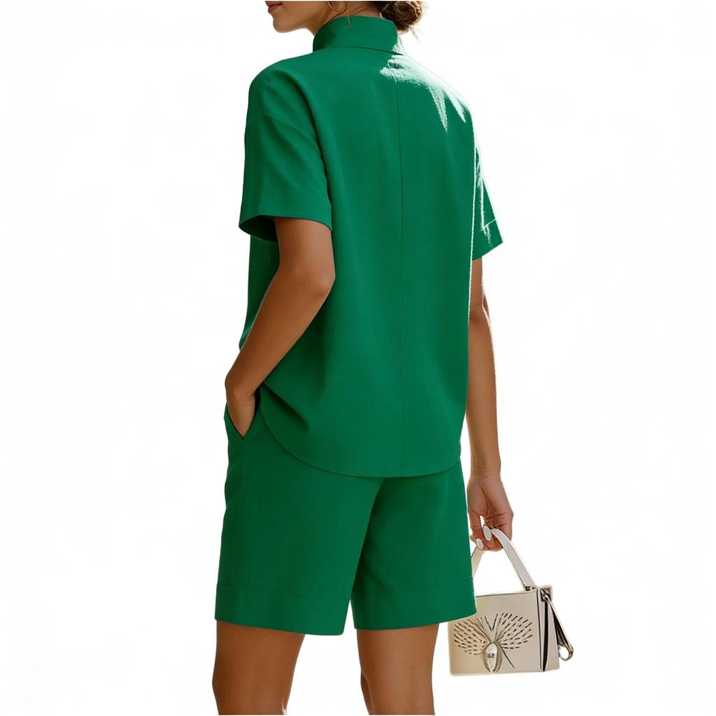 Women's Fashionable Casual Short-sleeved Shirt And Loose Pants Two-piece Set