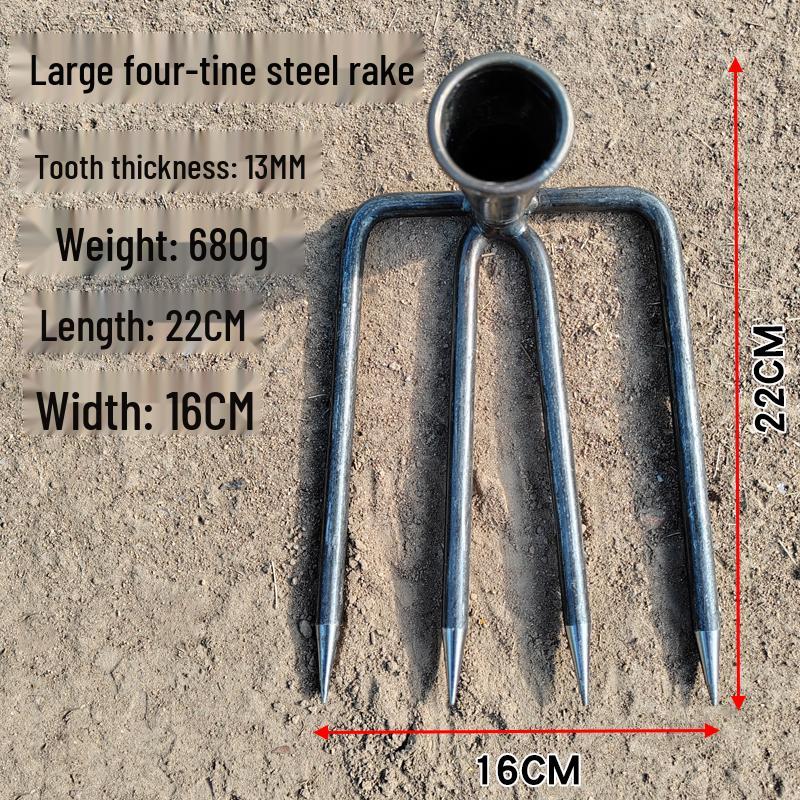 Multi-Tooth Steel Rake for Clamming, Soil Cultivation, Sweet Potato & Peanut Digging, Weeding, and Household Use