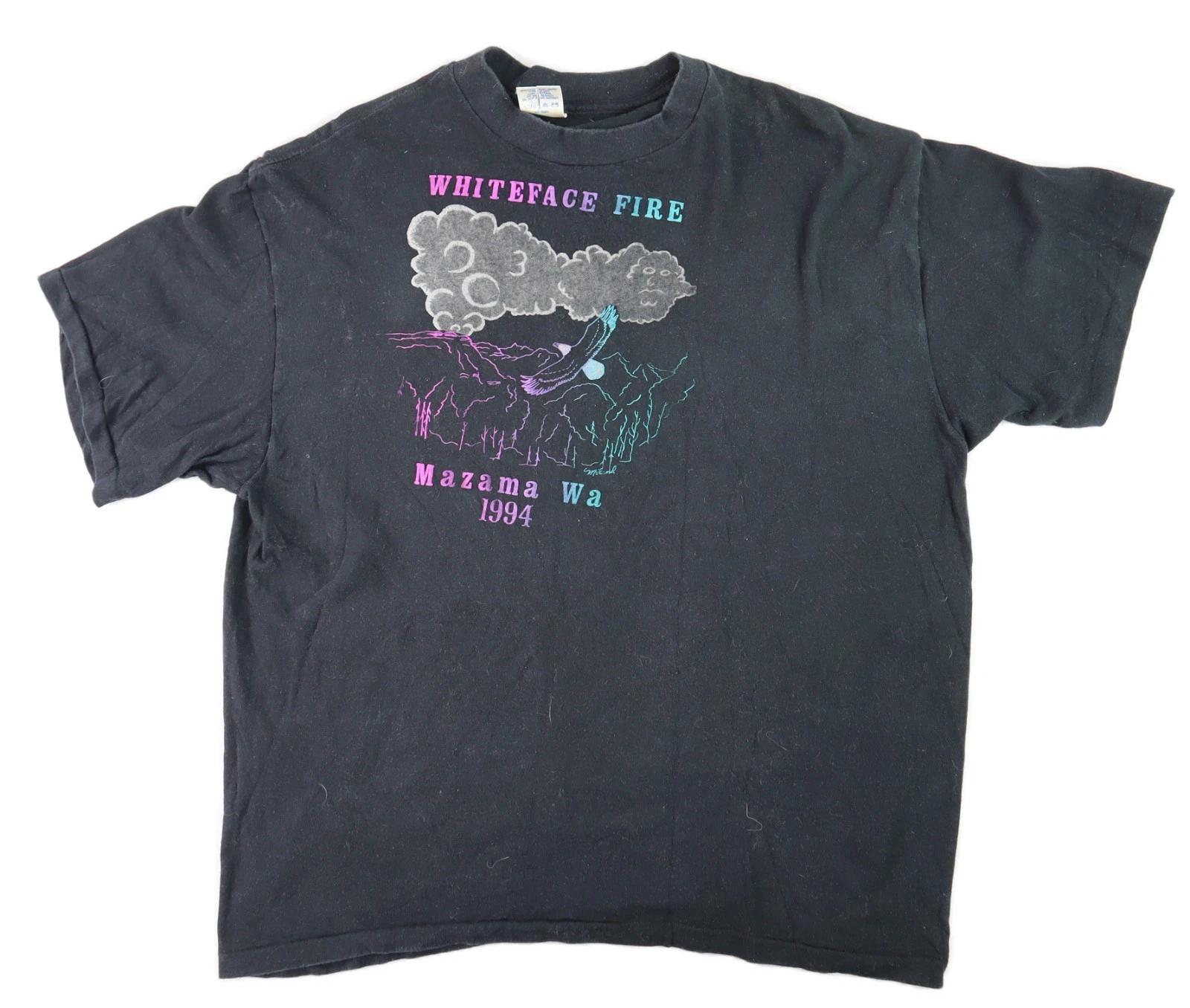 VTG 1994 USA Adult XL Whiteface Fire Mazama Washington Off Center Black T Shirt S
