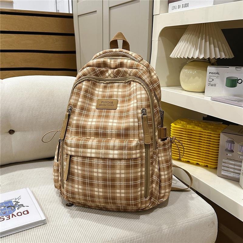 

Vintage Plaid College Style Schoolbag Women s Multi-compartment Backpack