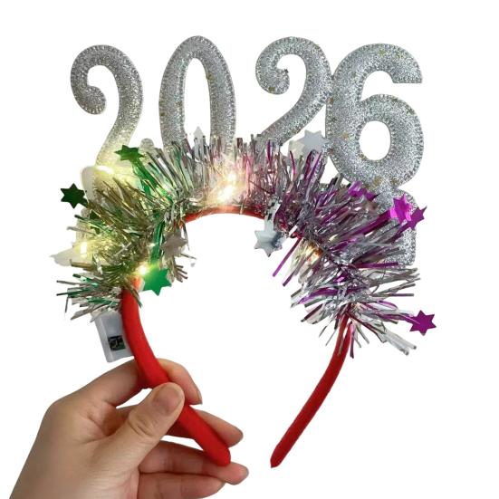 2026 Shiny New Year Hairband Glitter-Coated Headband Sparkling Numbers Design Hair Hoop Festive Hair Accessory