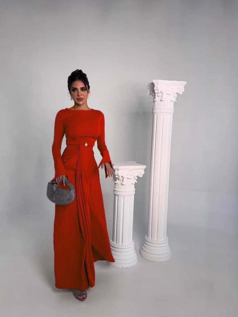 2025 autumn and winter new women's clothing sexy long-sleeved slit dress two-piece set