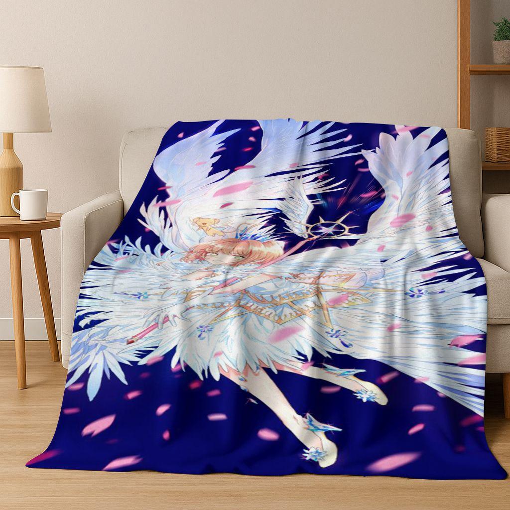 Cute Cartoon Card Captor Sakura Magic Girl Anime Art Flannel Blanket,Cozy Soft Throw Blanket for Home Bedroom Bed Sofa Cover Kid