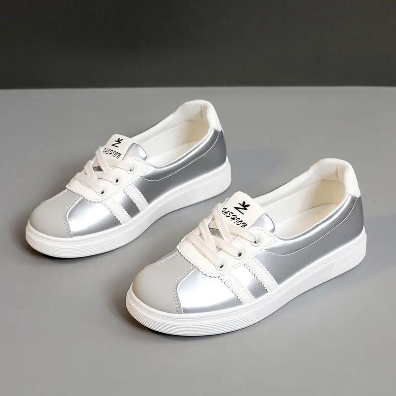 

Брендовые женские кроссовки Модные на шнуровке Спортивная обувь Женская Высококачественная обувь на платформе Дышащая Мягкая подошва Женские кроссовки для бега 35 серебряный